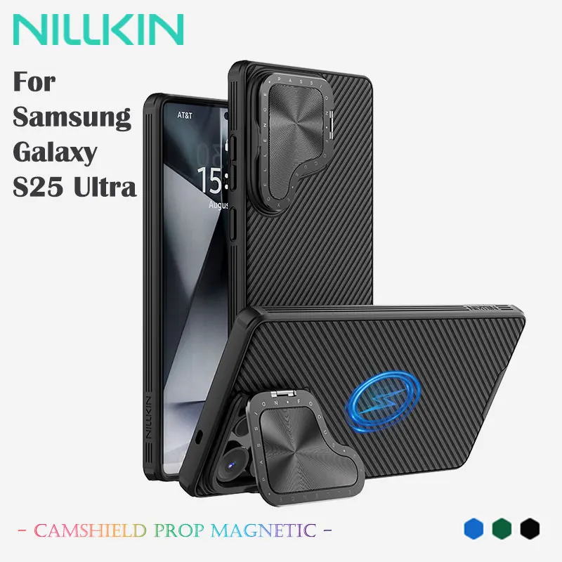 NILLKIN Magnetic Case for Samsung Galaxy S25 Ultra, Skin-Friendly, Anti-Slip, Anti-Shock, Anti-Drop, Flip Lens Cover Stand