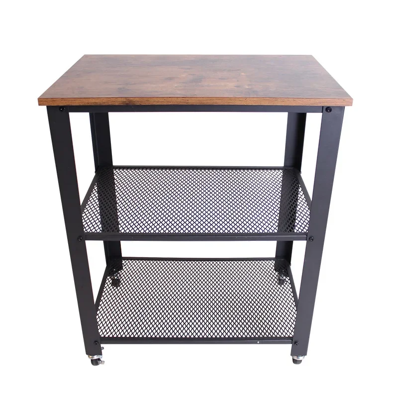 

retro kitchen floor with wheel rack, Nordic simple wrought iron multi-layer small storage rack