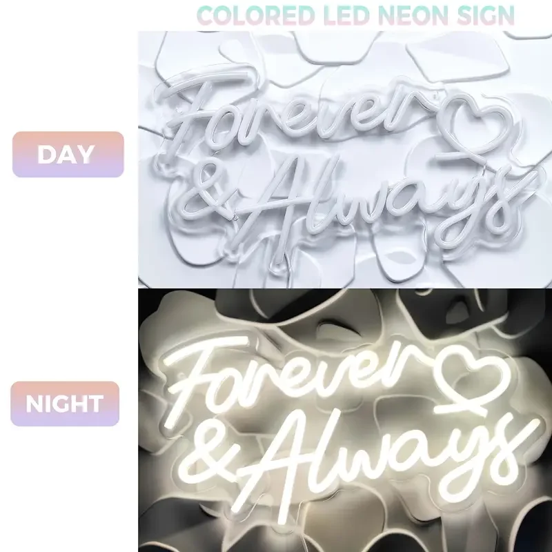 لافتة نيون للأبد ودائماً لتزيين الحائط، علامات إضاءة LED تعمل بمنفذ USB قابلة للتعتيم لذكرى الزفاف، وغرفة النوم، وديكور الحانات #3