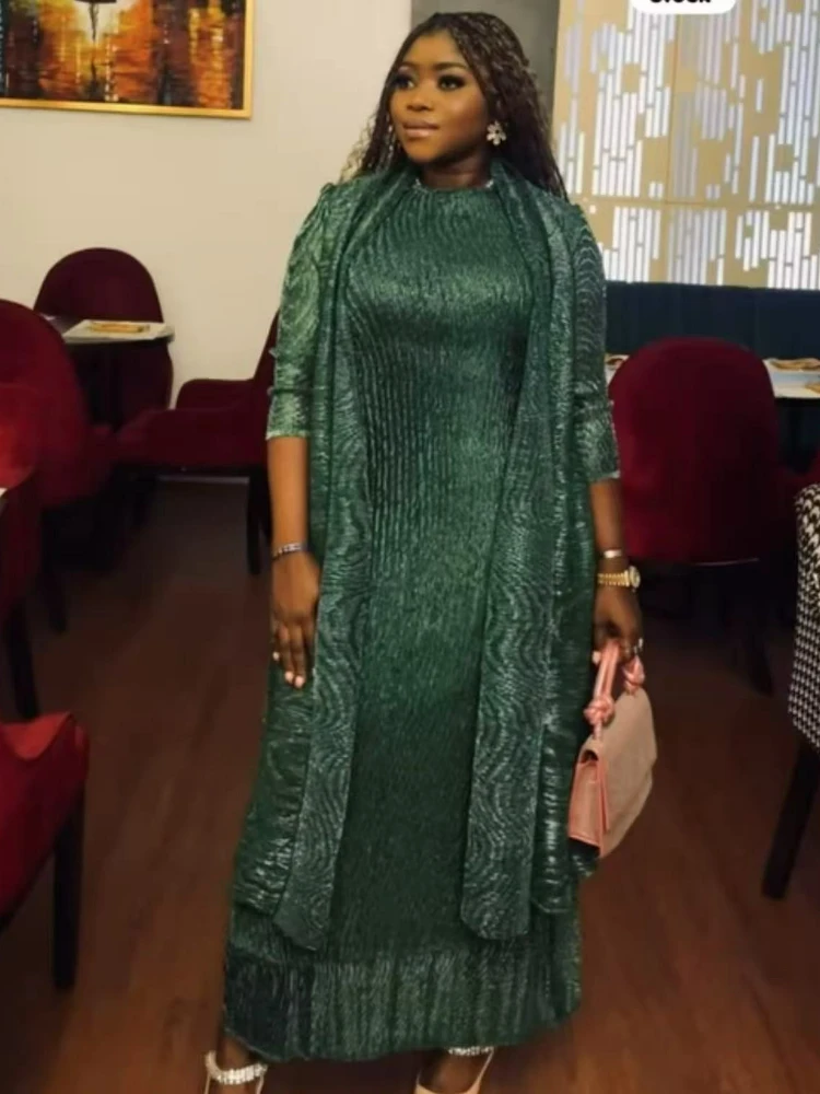 

Miyake плиссированный комплект из двух предметов, осенняя одежда 2024, новая повседневная одежда из золотого шелка со свободным покрытием + жилет и юбка, комплект женской одежды