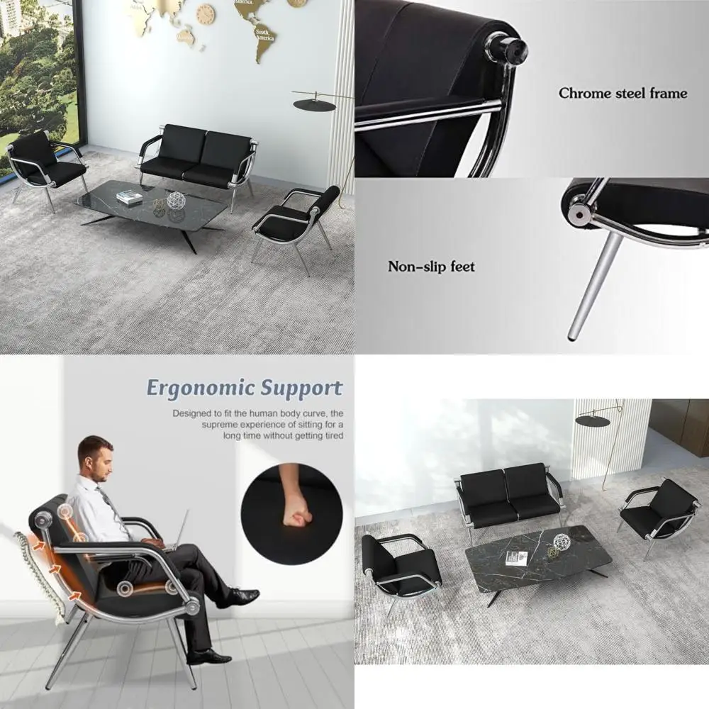 

Kinsuite 4-Seat Waiting Room Chairs with PU Leather - 3Pcs Office Waiting Room Chair Reception Bench, for Airport Office Hospita