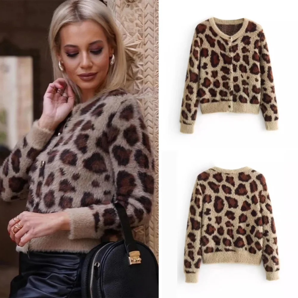 2024 Autumn and Winter Women\'s Fashion Animal Jacquard Knitted Cardigan Women High Street O Neck Long Sleeve Versatile Sweater