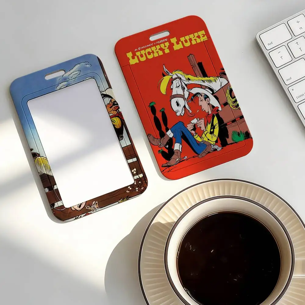 

Держатель для карт Comic Lucky L-Luke, чехол для карт, бейдж для проездного, пропуска на работу, студенческий пропуск, с ремешком на шею