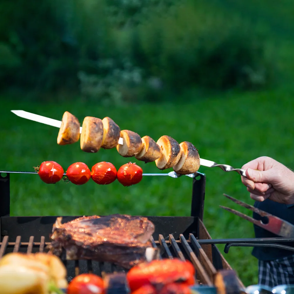

Шампуры для барбекю 55 см, шампуры из нержавеющей стали с деревянной ручкой, металлические шампуры для приготовления мяса и кебаба на открытом воздухе