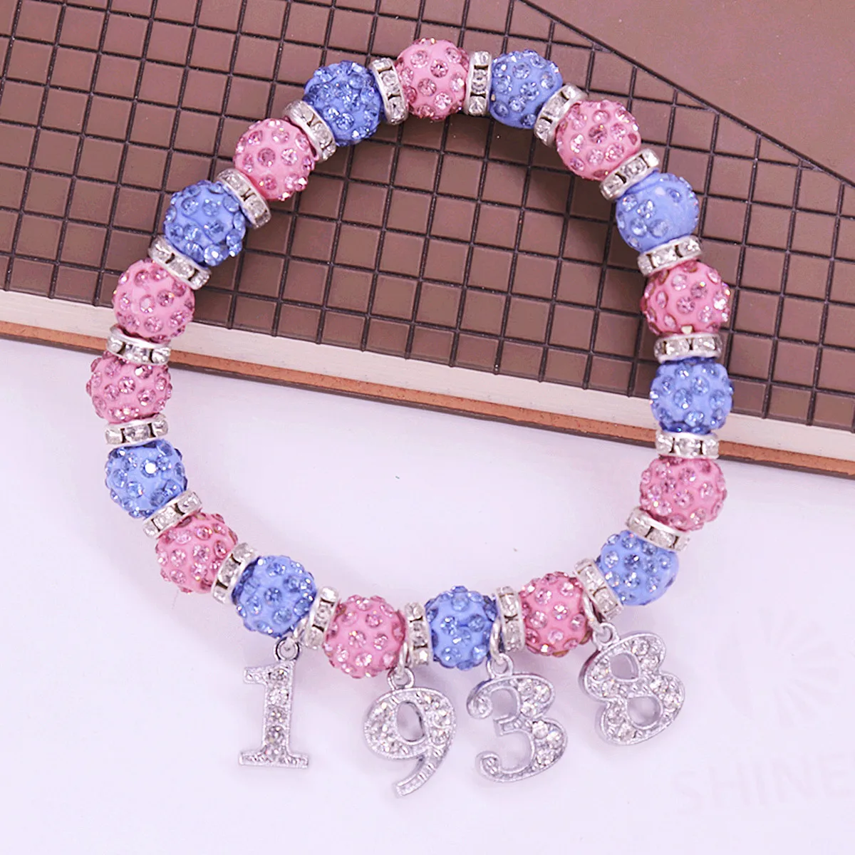 Adjust Stretch Beaded Light Blue Pink Crystal Beads Group Jack And Jill Symbol JJ 1938 Bracelets Jewelry