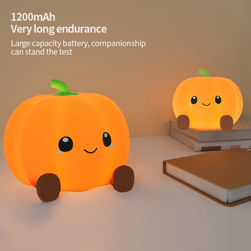 Pumpkin Night Light, Bedroom Bedside Companion Sleep Eye Protection Light Toy Small Lamp, Three-Level Dimmable Silicone Lamp