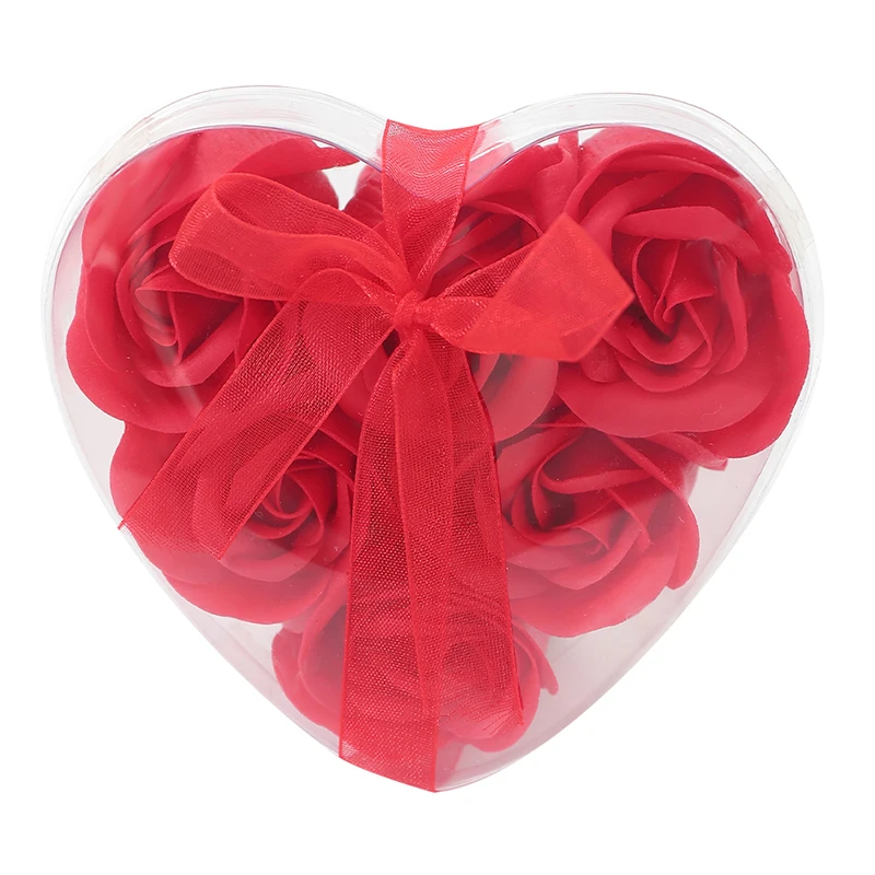 

6Pcs/box Heart Shaped Artificial Rose Soap Flower Scented Bath Body Soap Souvenir Valentine'S Day Gift Wedding Favor Party Decor