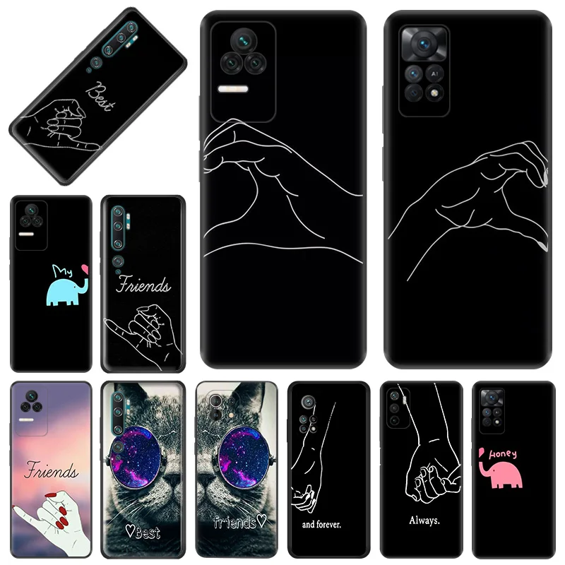 Phone Case for Redmi Note11 Pro 10S 11S 10A 10C Xiaomi 11T 10T 11 Lite Girls Bff Best Friends Forever Soft Black Anti-Drop Cover