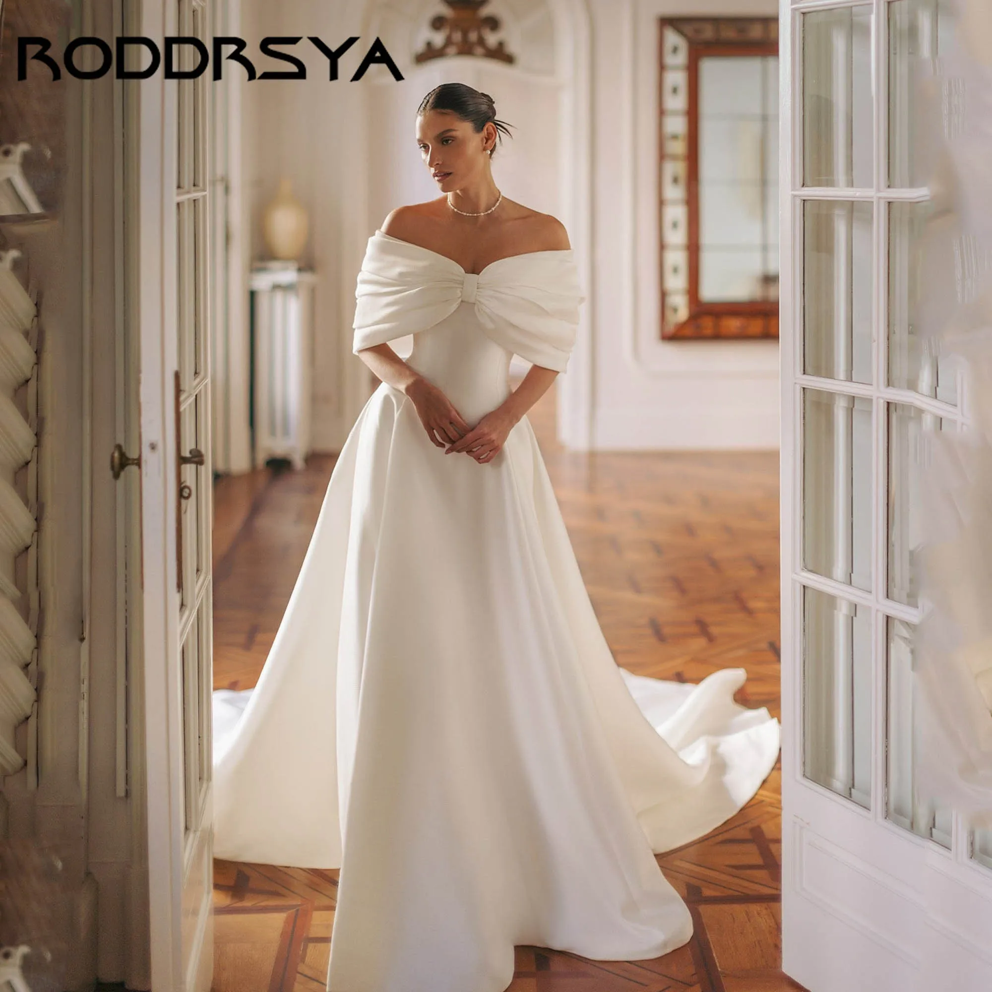 

RODDRSYA Satin Wedding Dresses With Shawl A-line Strapless Simple Bridal Gown Backless Buttons vestidos de novia 2025 Customized