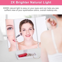 Trifold with 22 LED Lights,10X/3X/2X Magnification Portable Fold Table Desk Cosmetic Mirror,White