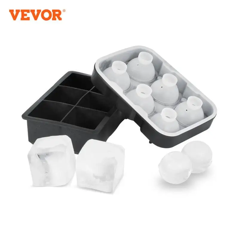 VEVOR 2-in-1 Ice Cube Trays Combo with Silicone Sphere Ice Ball Maker & Large Square Ice Cube Maker with Lid