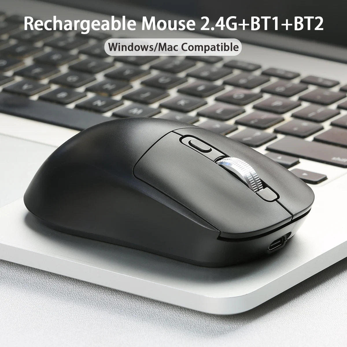 Rechargeable Bluetooth-Compatible Gaming Mouse Wireless Mouse  (Tri-Mode: BT1/BT2+2.4Ghz) Ergonomic Mice for PC/Laptop/Macbook