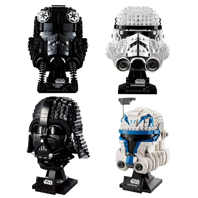 Hot Bricks Space Wars Helmet 75274 75349 75304 Stormtrooper Vader Fighter Compatible Puzzle Building Blocks Kids Birthday Gifts