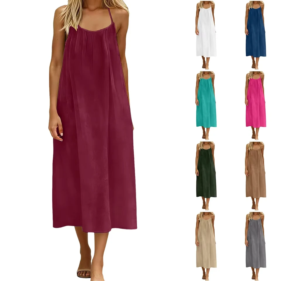 

Women Summer Bohemian Slacks Dress With Wide Legs Straight Fit Dress Beach Vacation Wear Women'S Plus Size Casual Dress
