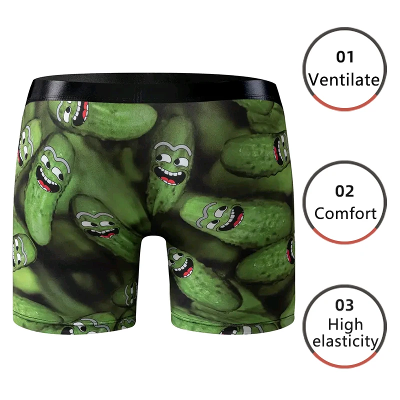 Men Sports Boxers Underwear Underpants Sport Green M L XL Cartoon Print Breathable Ventilate Fashion Fitness Casual