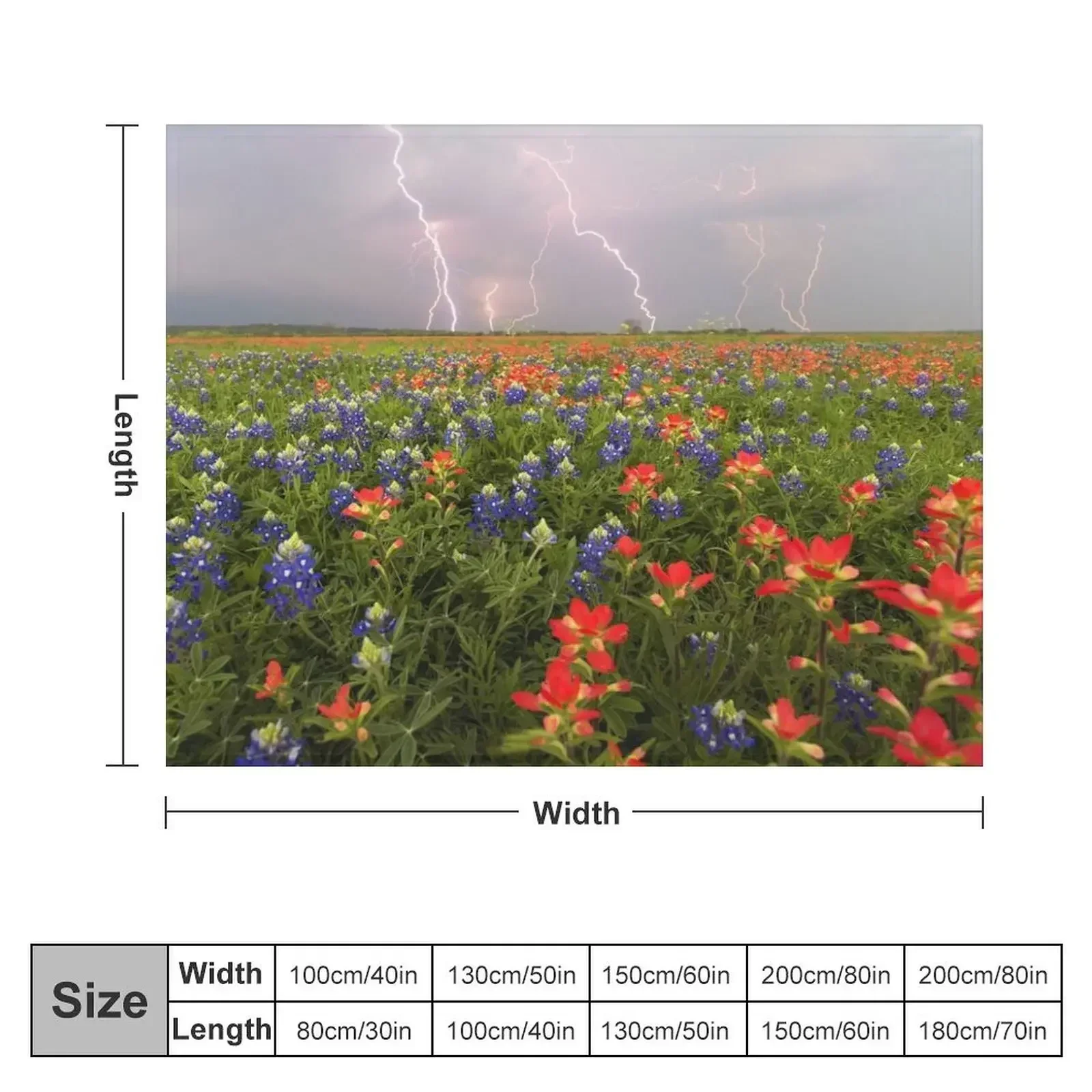 Spring Thunderstorm Over a Field of Texas Wildflowers Throw Blanket Soft for winter Loose Shaggy Blankets