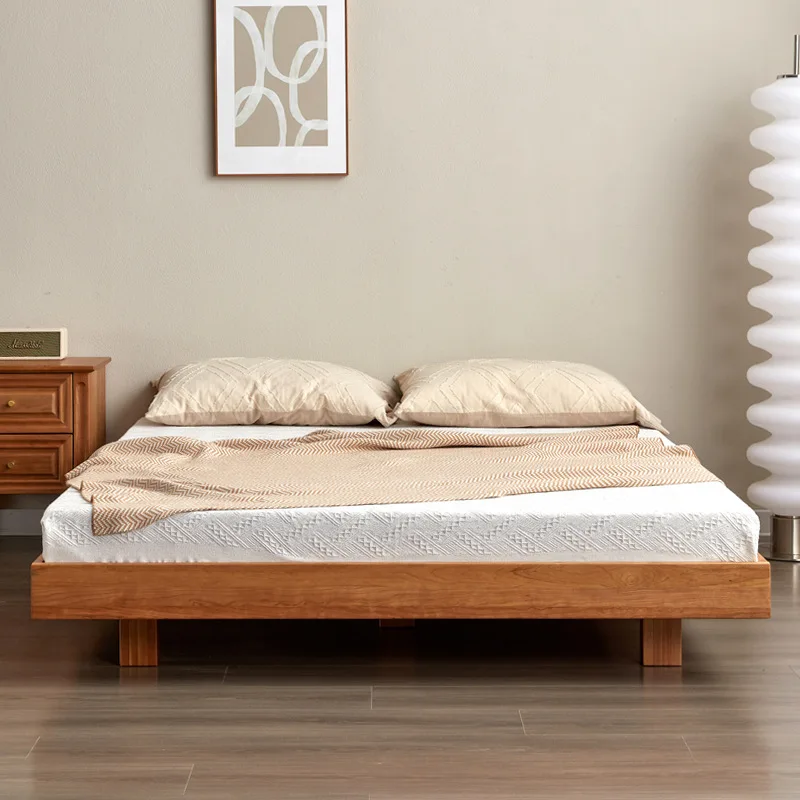 

Customizable Nordic cherry wood tatami small apartment modern simple floating bed