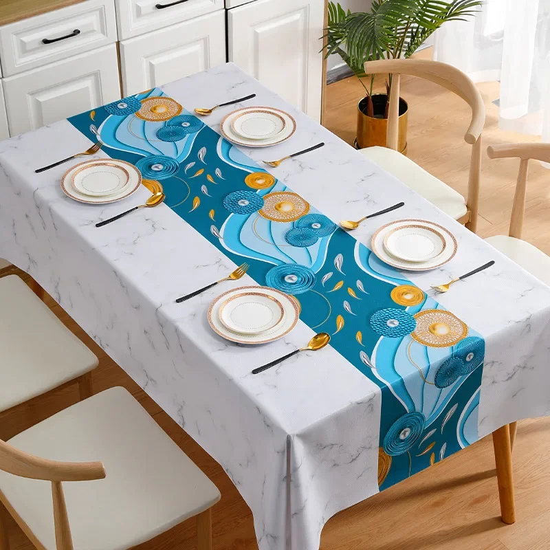 

Nordic Style Tablecloth Blue Geometric Waterproof Dinning Table Cover Wedding Party Rectangular Table Cloth Home Kitchen Decor