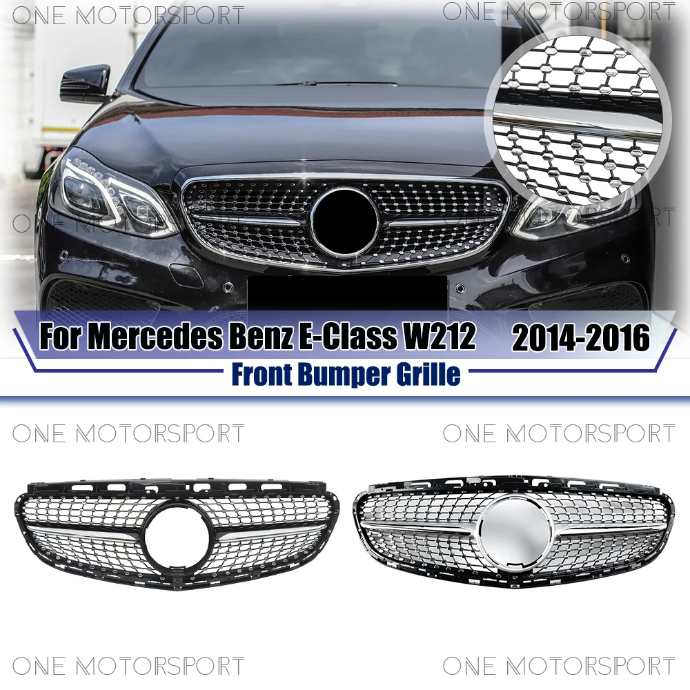 

Хромированная решетка радиатора в стиле Black Diamonds для Mercedes-Benz E-Class W212 2014-16 E200 E250 E300 E350, серебристая верхняя решетка