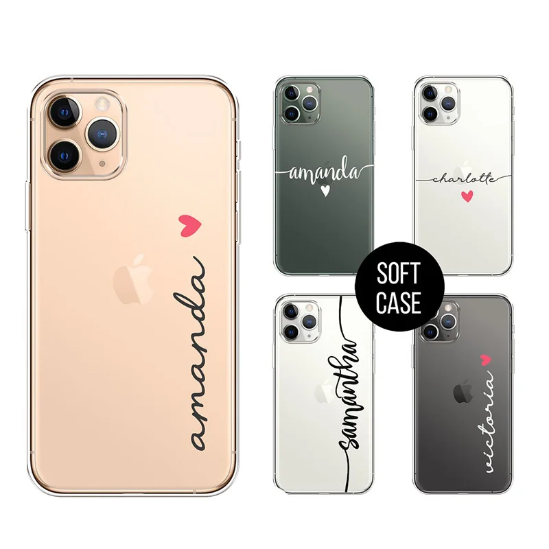 Personalised Phone case hearts custom name initials phone TPU cover For iPhone 15 13 11 12 14 Pro Max mini Plus 7 8 X Xs max Xr