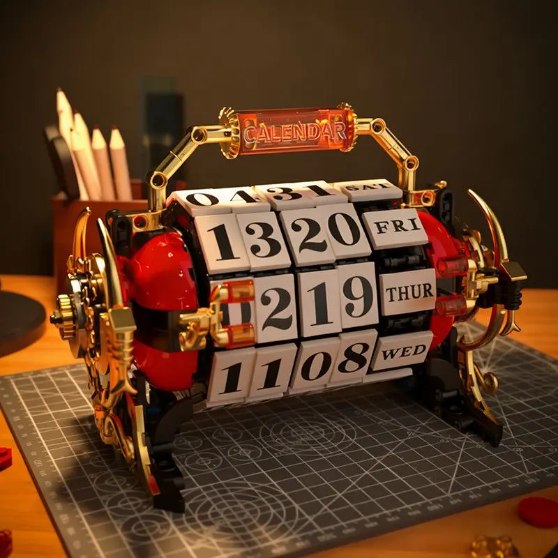 

2026 New Retro Mechanical Rotating Calendar Building Blocks Vintage Calendar Date Bricks Decoration Toys For Kids Adult Gifts