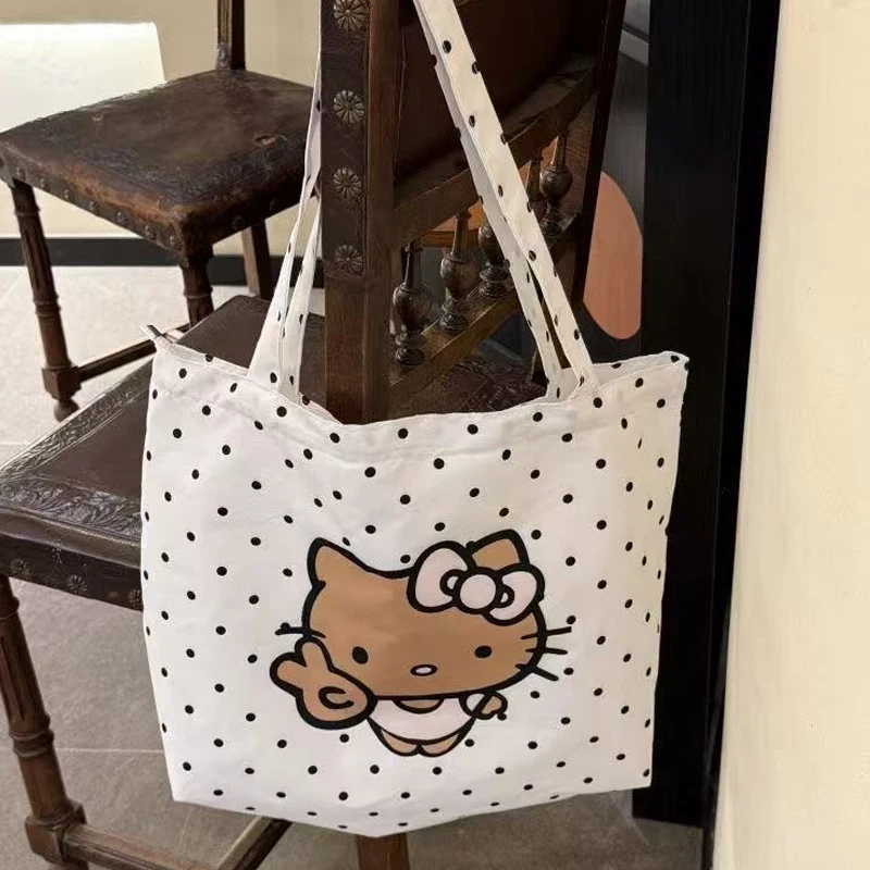 Korean Fashion Polka Dot Angel Cat Storage Bag Portable Cartoon Kawaii Japanese Anime Shopping Bag Birthday Gift