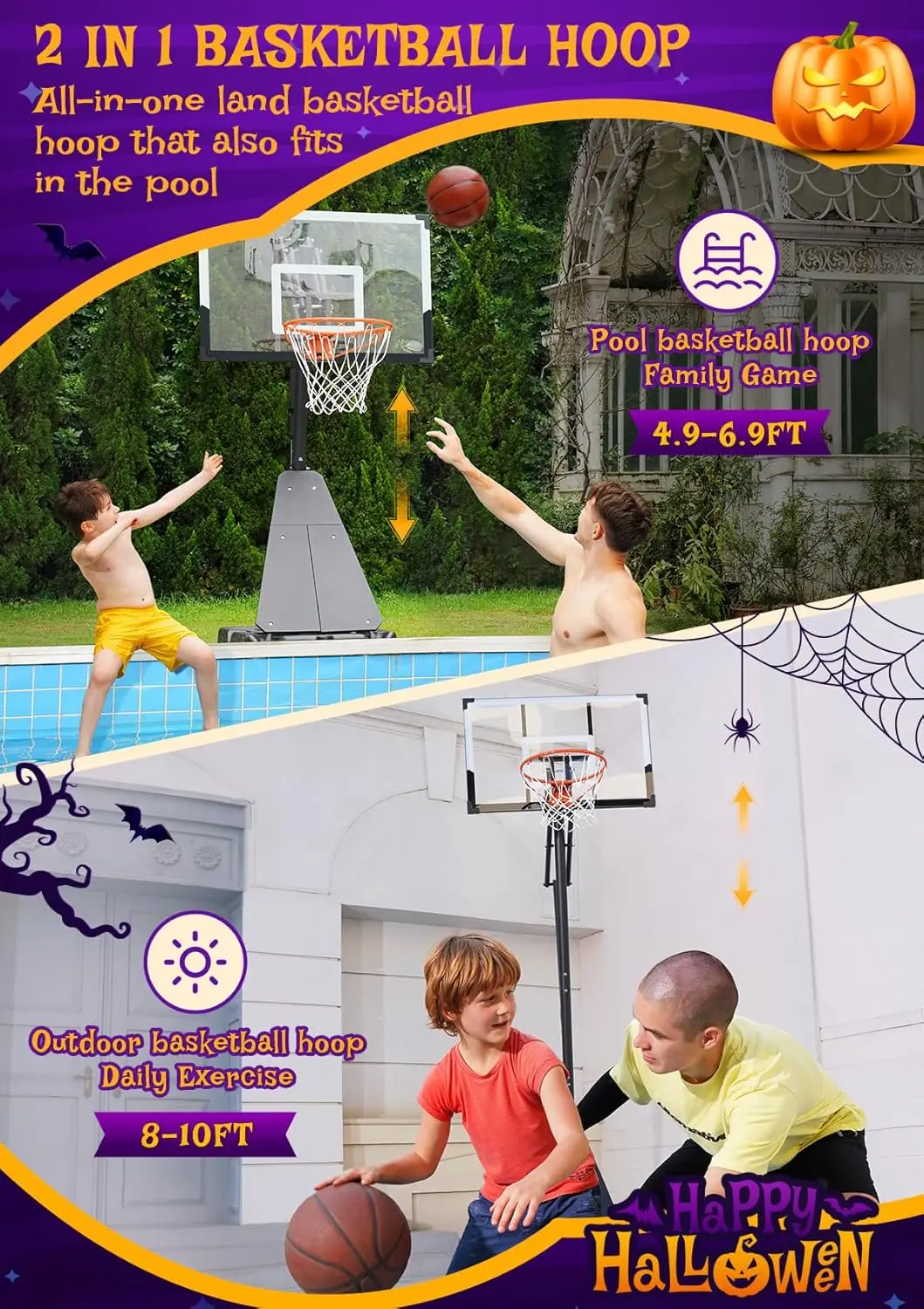 Basketball Hoop Outdoor System with 44 Inch Shatterproof Backboard, 4.8FT-10FT Height Adjustable Basketball Goal System for Yout