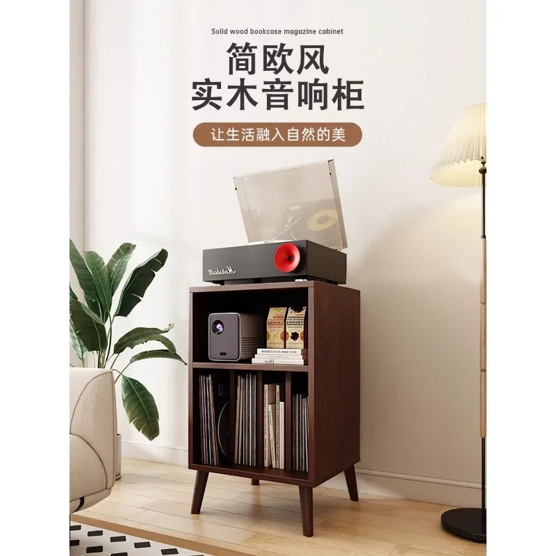 Vinyl record cabinet, audio, retro solid wood magazine, sofa side , floor-to-ceiling low bookcase, Japane