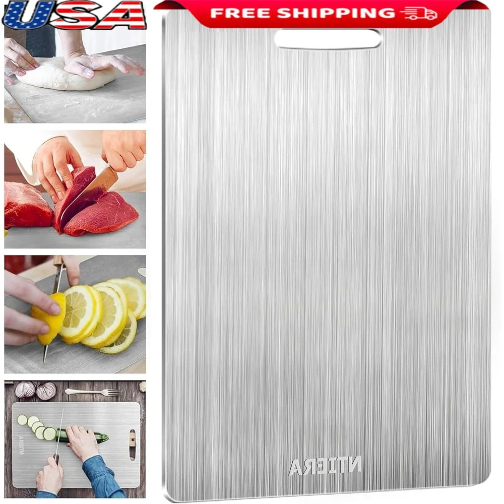 

New Titanium Cutting Board Stainless Steel Double-Sided Food Grade Non-Toxic Kitchen Chopping Board Durable Easy Clean Hygienic