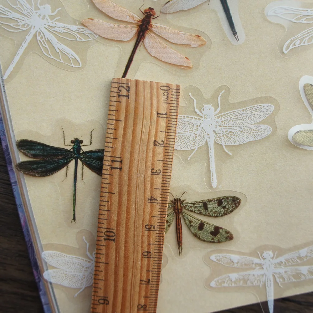 38pcs flying dragonfly White Sketch Design Transparent Sticker Scrapbooking DIY Gift Packing Label Gift Decoration Tag