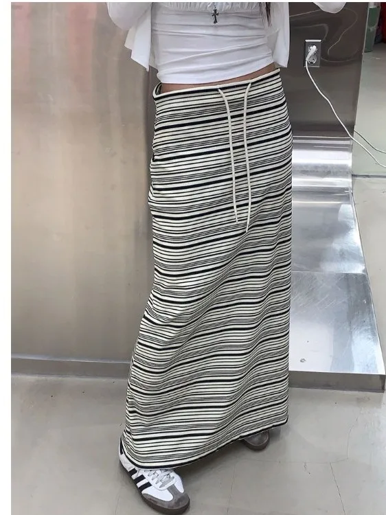 Spring New Style Women's Gentle Stripe Drapey Midi Skirt Fashionable Design Versatile Long Skirt Korean Style Commute