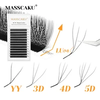 MASSCAKU L/LU/M Curl YY extensiones de pestañas en forma de W textura de trébol ventiladores de volumen pestañas densas finas acabado negro mate profundo