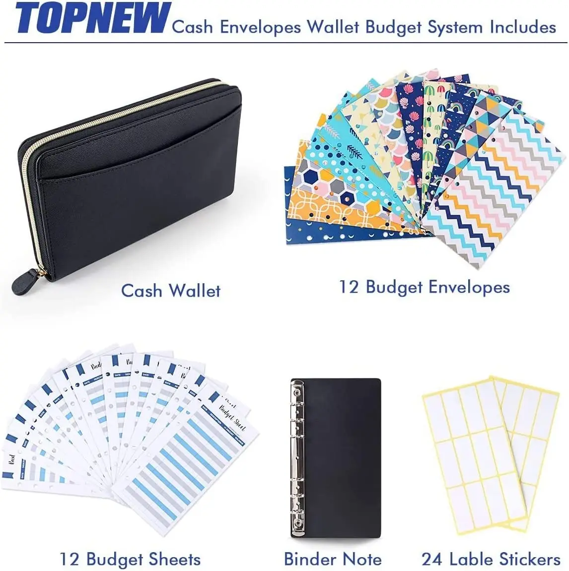 All in one Cash Wallet Budget Envelope System,with 12 Budget Sheets, 12 Budget Envelopes, Binder for Budgeting and Saving Money