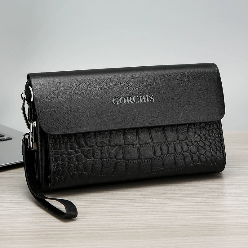 Password lock men's handbag large capacity retro business casual handbag trendy men's handbag long wallet