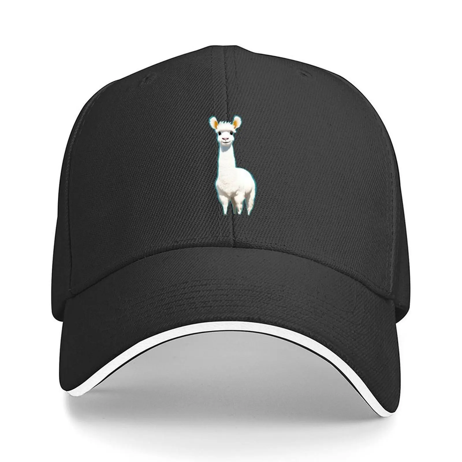 

alpaka lama cute white teal cartoon smiling kawaii animal Baseball Cap Golf Cap foam party Hat Male Women's