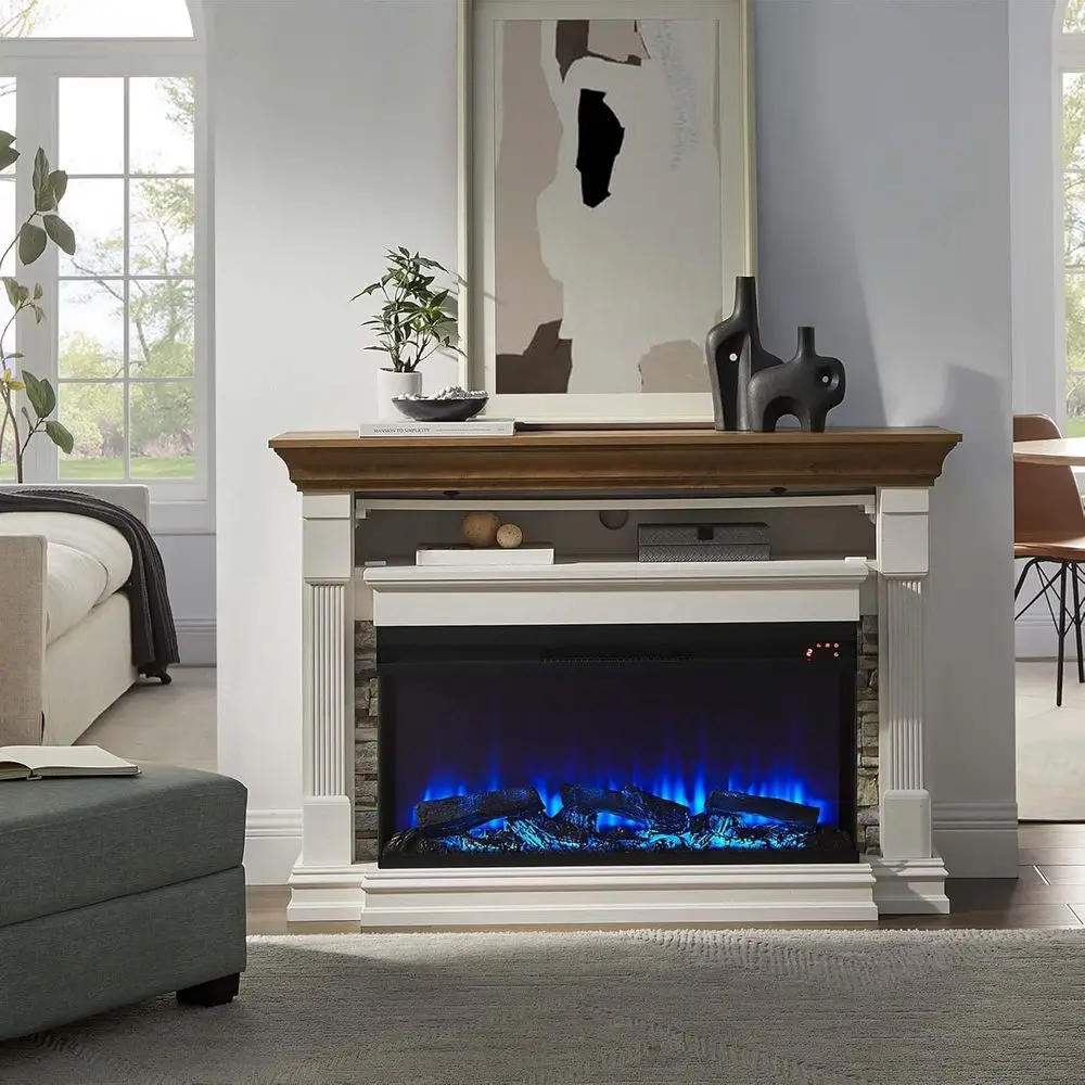 52 Inch Antique White Mantel Electric Fireplace 36