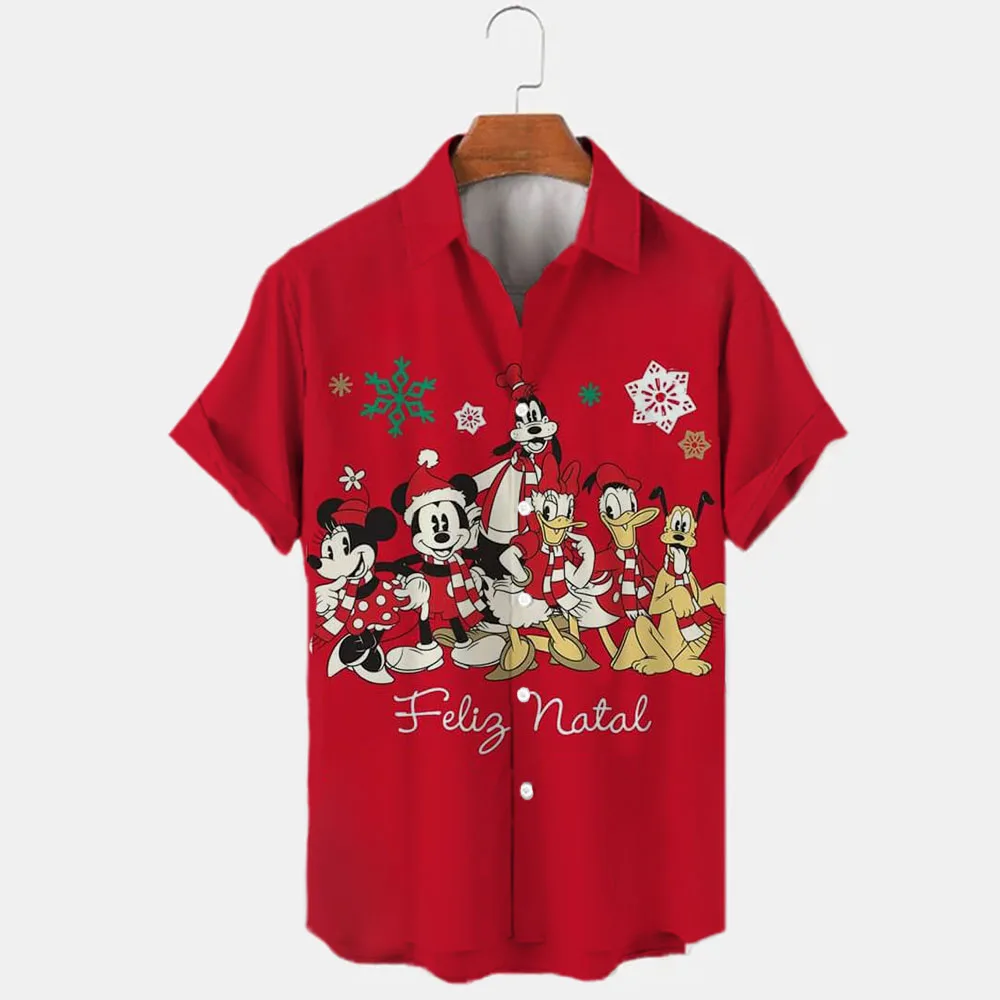 Miniso 2024 Christmas Eve Party Shirt New Year's Short Sleeve Top Hawaiian Shirt Holiday Men's Santa Claus Shirt