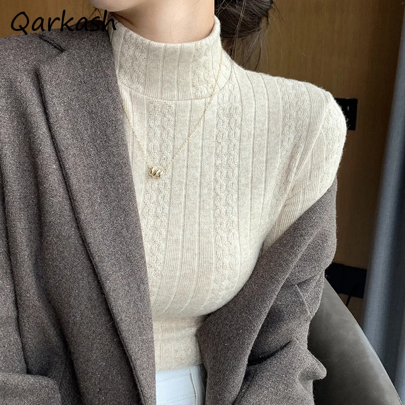 Women Pullovers Stand Collar Knitting Autumn Underwear Korean Style Tender All-match Comfortable Elegant Office Lady Prevalent