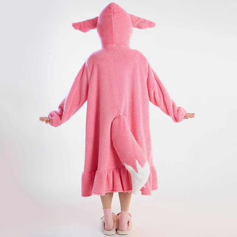 The Game Genshin Impact clothing cos Yae Miko Lovely Winter Plush Soft hooded Pajamas Dress Cosplay Costume B