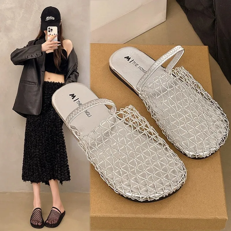 

Summer flat slippers for women's outdoor 2025 summer new fashion mesh sandals travel beach sandals Breathable non slip sandals