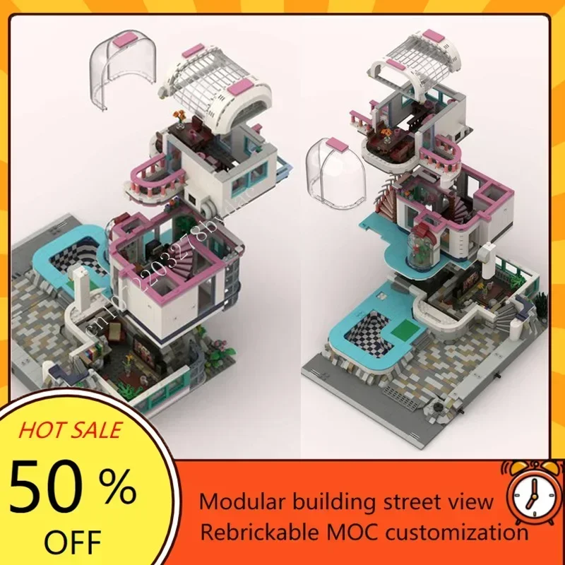 3376PCS Modular Mansion DIY Building Set Poolside Paradise Creative Street View Model Custom Puzzle Toy Gift for Adults