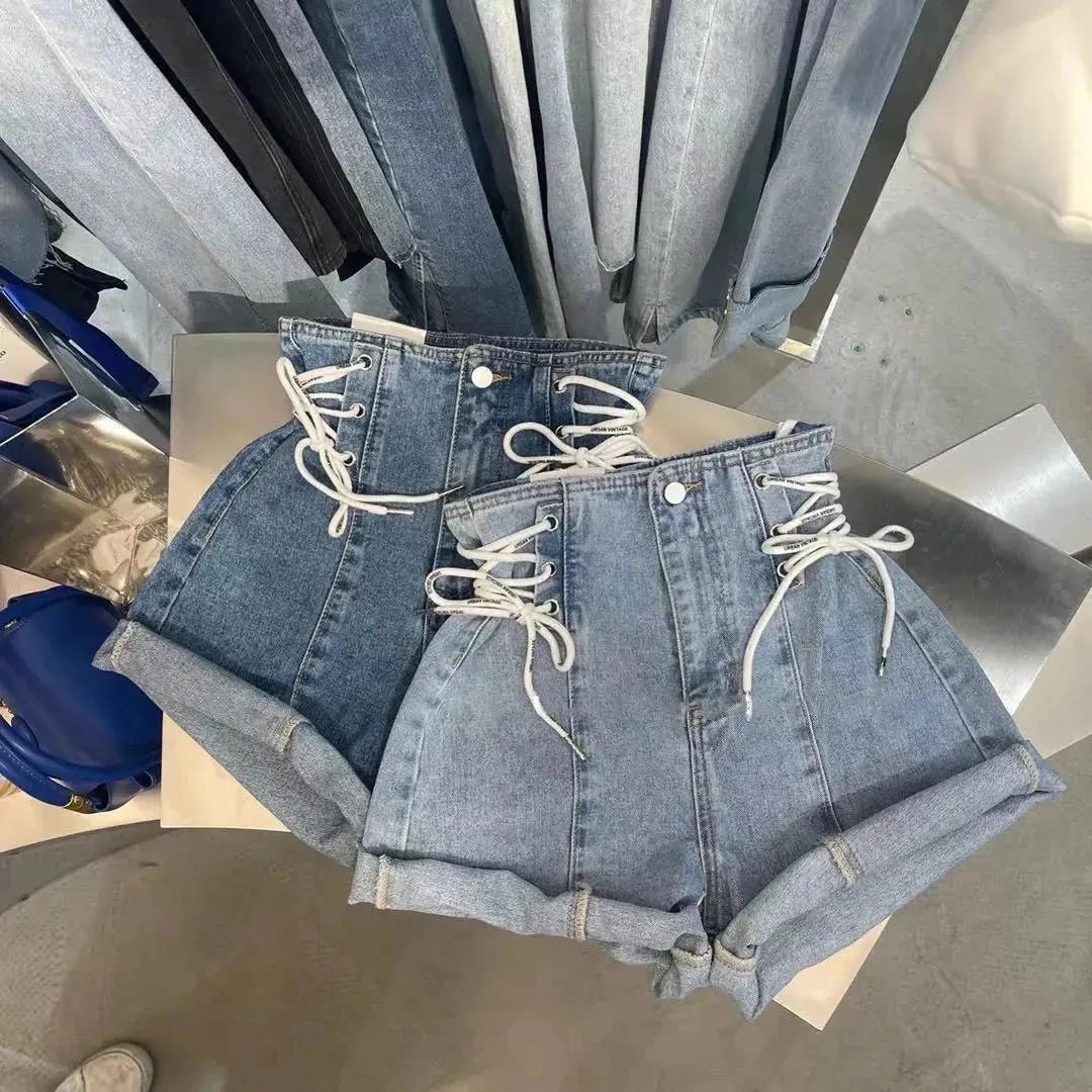 Gerold Vetersluiting Up Denim Shorts Vrouwen 2022 Nieuwe Zomer Hoge Taille Losse Wijde Pijpen Broek Plus Size S98