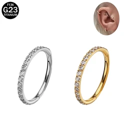 ASTM F136 G23 Titanium Side Prong Set Half Circle Cubic Zircon Nose Cilcker Conch Piercing 6/8/10/11/12mm Hoops