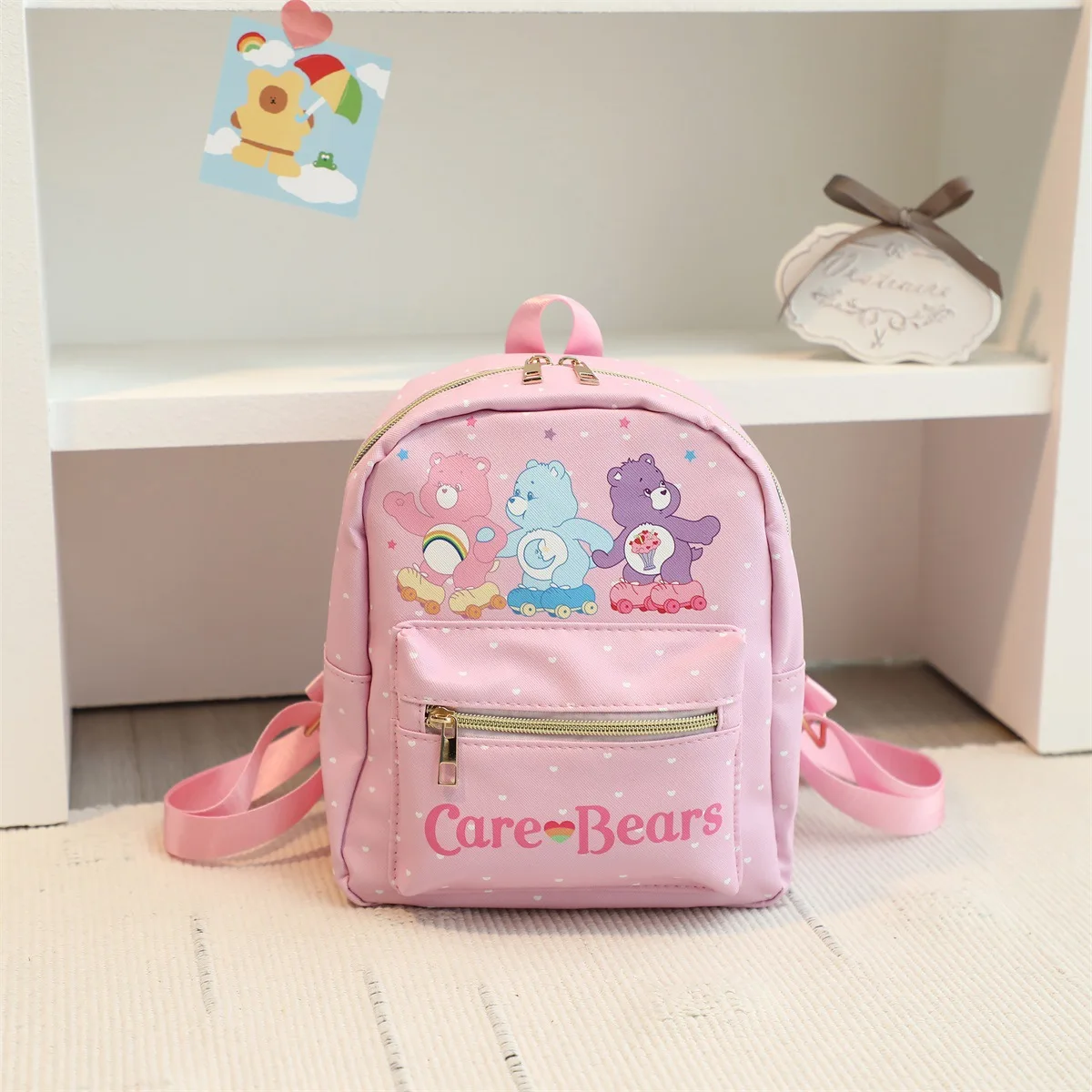 Care Bears Backpack Children\'s Kindergarten School Bag Rainbow Bear Girls Casual Cute Printed Leather Waterproof Large Capacity