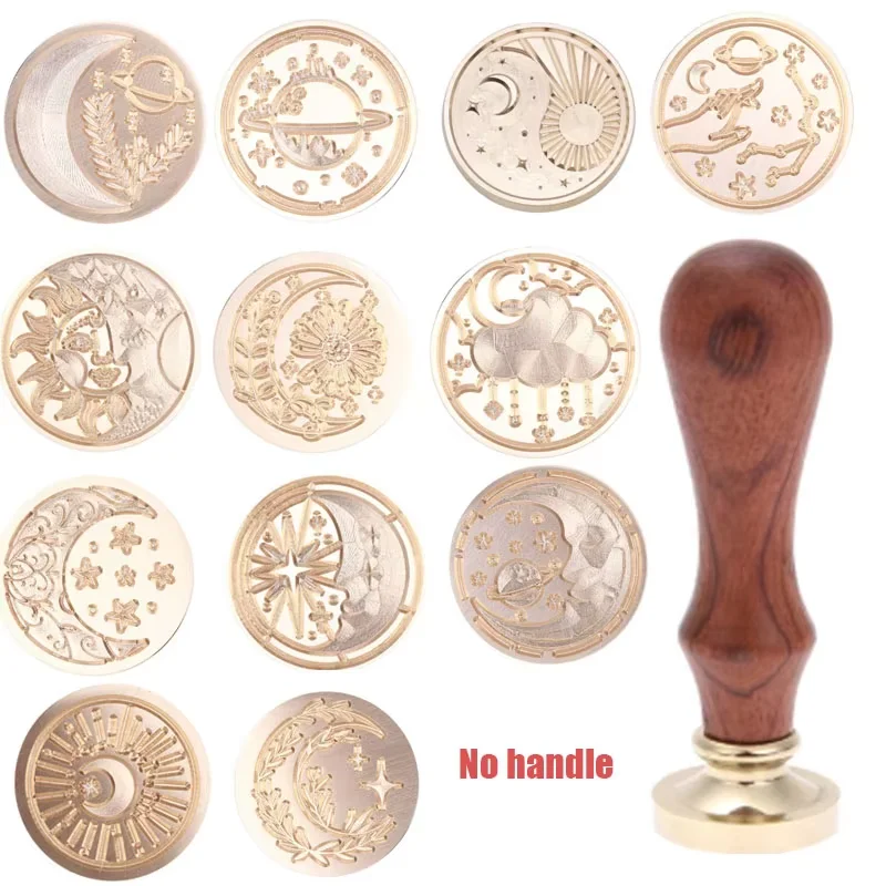 25mm Sun Moon Stars Round Retro Seal Wax Seal Stamp Head Fire Paint for Wedding Invitation Signature Invitation Card Making