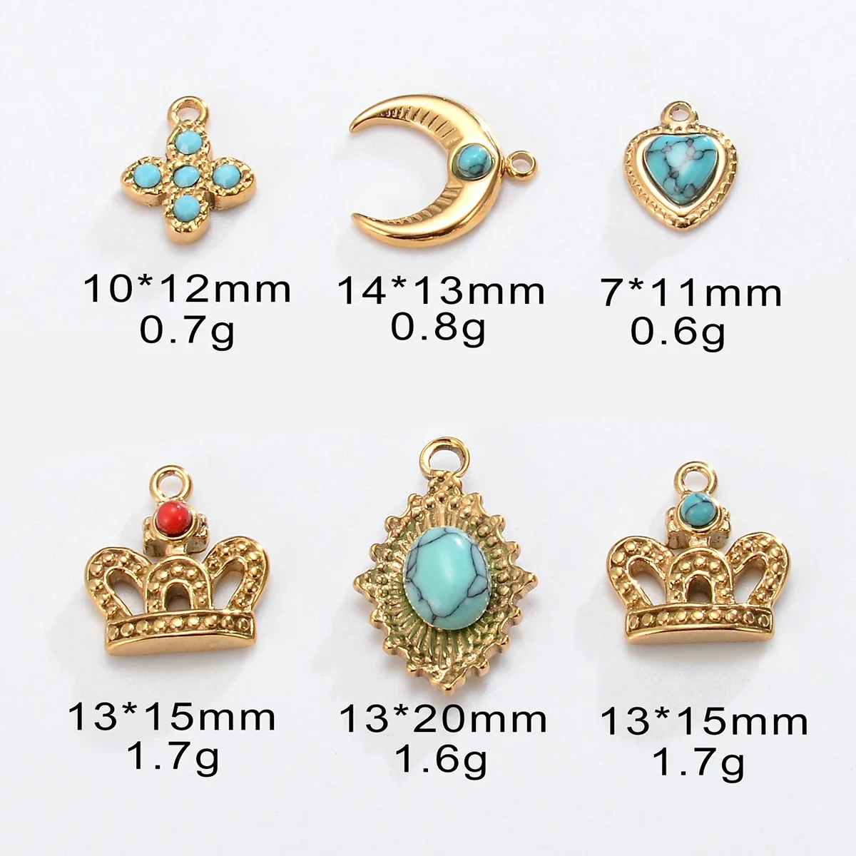 4Pcs Natural Stone Crown Cross Moon Charms Stainless Steel Jewelry Making Earring Pendant Necklace DIY Supplies Craft Findings