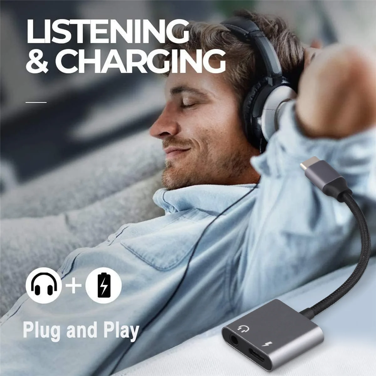 

POP-l2-In-1 USB C to 3.5mm/Type C Aux Audio Adapter PD60W Fast Charging Audio Aux Headphone