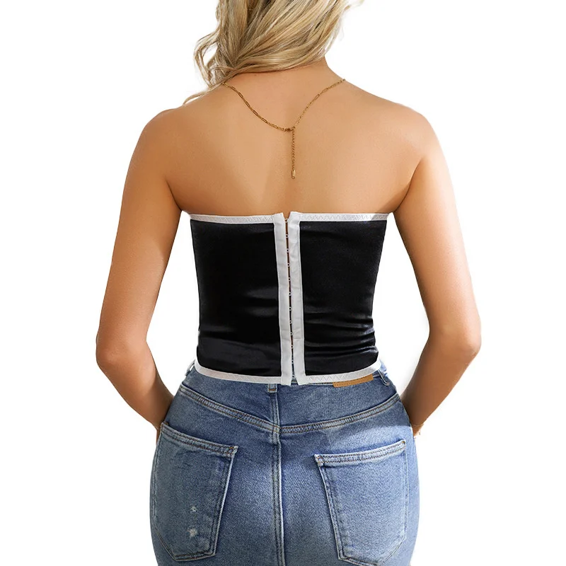 Sexy ragazza piccante moda cinturino corsetto Top petto cuscino bordo in acciaio bustier seno vita mostra sottile stretto avvolto corsetto per le donne