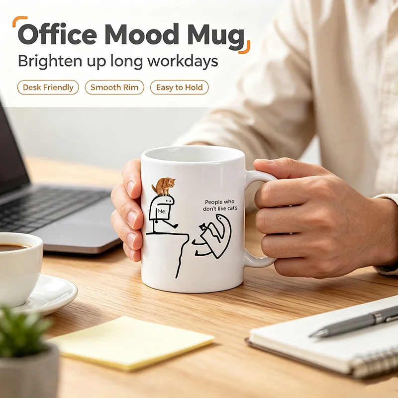 Me Ceramic Coffee Mug with Funny Cat Design & 