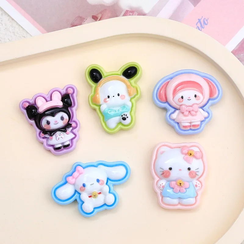 5 sztuk śliczne Sanrio Hellokitty Kuromi Cartoon żywica Flatback Charms dla majsterkowiczów rzemiosło żywiczne materiały Scrapbooking Embellisdment